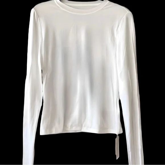 NWT Commense White Ribbed Statement Sleeve Form-Fitting Crew Neck Top size M L - Picture 6 of 16